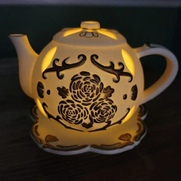 Partylite Tea Pot Tealight Candle Holder Luminary Porcelain Bisque Fairy - Picture 3 of 6